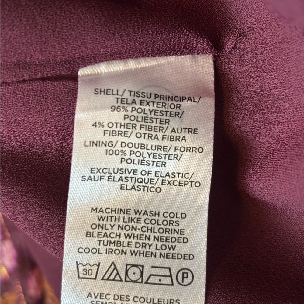 Loft Top Medium Burgundy Floral Lined V-Neck Tie Front Long Sleeve Blouse - Picture 10 of 11